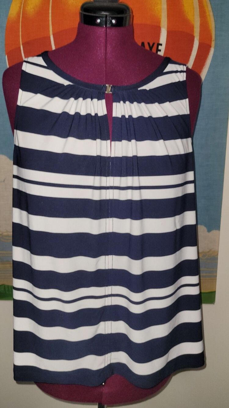 Tommy Hilfiger Navy White Striped Blouse Women's Size XL Preppy Coastal